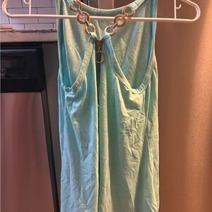 Aqua Sleeveless Top with Gold Chain Detail